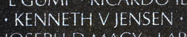 Specialist 4 Kenneth Vern Jensen's name engraved on The Wall